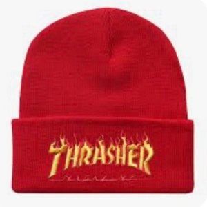 Thrasher Red Beanie with Yellow Logo